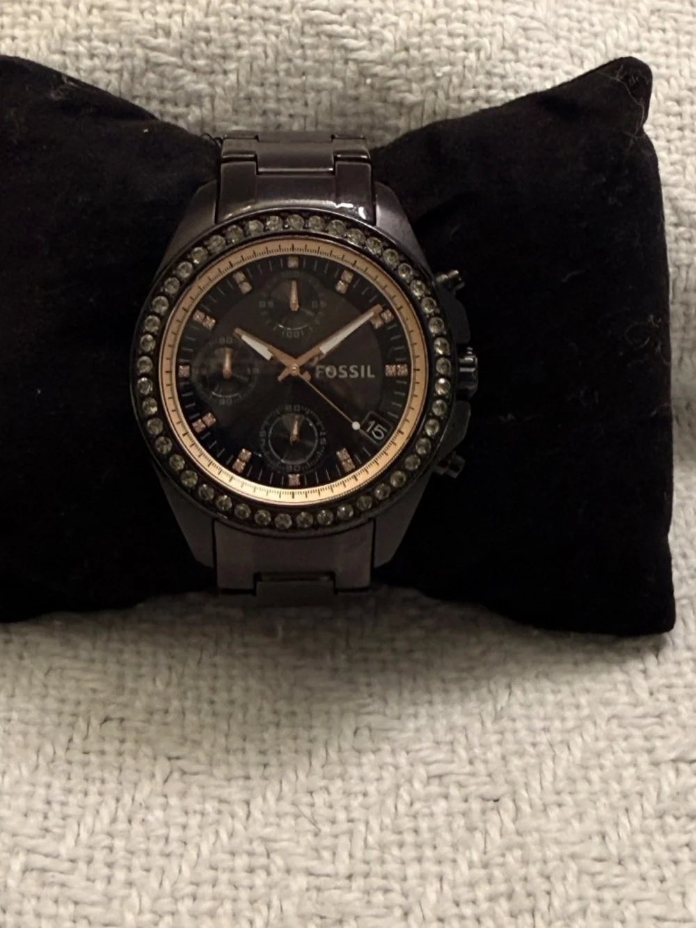Fossil Black And Gold Stainless Steel Link Wrist Watch #12